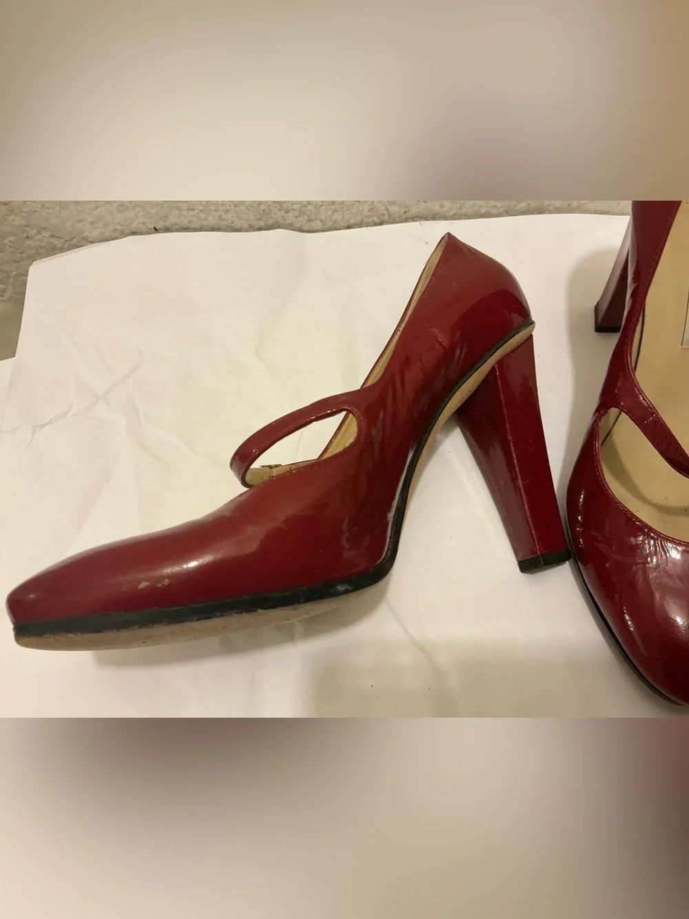 Jimmy Choo Red Patent Mary Jane Block Heel Pump size 39